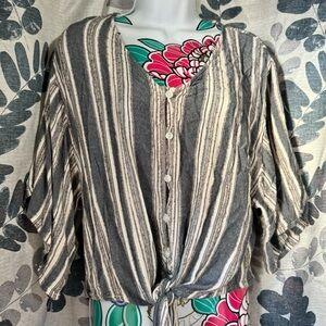 Harper Navy and Cream Striped Button-Down Blouse